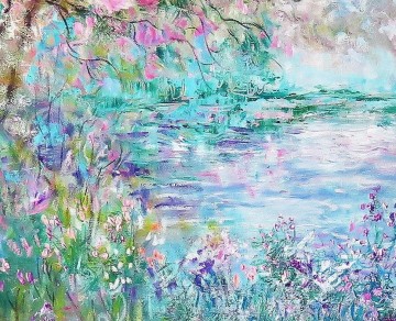 150の主題の芸術作品 Painting - 桜 野生の花 池 木 庭の装飾 風景 壁アート 自然 風景の詳細